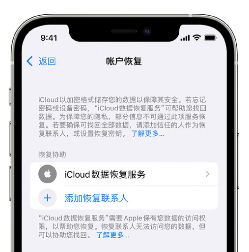 温州苹果手机维修分享在 iPhone 上设置帐户恢复联系人的方法 